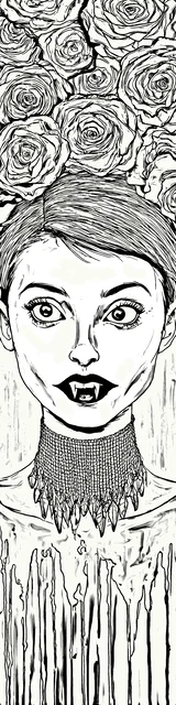 Free colorable bookmarks of a vampire woman showing her fangs